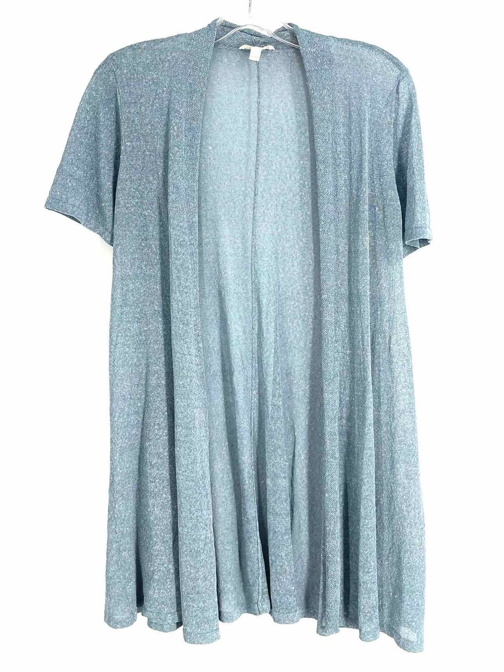 Eileen Fisher Size XS Lt Blue/Silver Metallic Knit Designer Cardigan